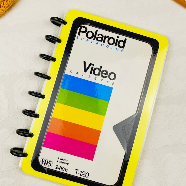 Recycled/Upcycled Polaroid VHS notebook or journal, discbound, reusable, refillable