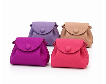 Genuine Leather Crossbody Bag, Small Pebbled Leather Purse, Pink Purple Candy Tone Bag, Gift for Her