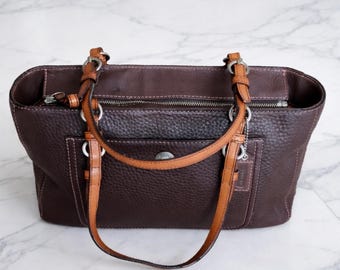 Vintage Coach Chelsea Pebbled Leather Tote, Brown Shoulder Purse, Classic Everyday Bag