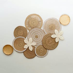 Set of 12 Basket Wall Decor, Boho Wall Decor, Wall Basket, Boho Wall Art, Bohemian Wall Decor, Hanger Wall Plate, Wicker Round Bowl