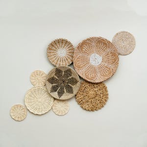 Basket Wall Decor Set of 9, Boho Wall Decor, Wall Basket, Boho Wall Art, Bohemian Wall Decor, Hanger Wall Plate, Wicker Round Bowl