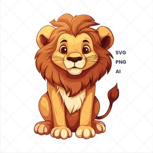 Lion Clip art SVG, animal Svg, Descarga digital, Cute Lion, Svg File Cricut, Png, Jpeg, Adobe AI, Silhouette, Zoo animal
