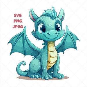 Dragon SVG, Cartoon Dragon Clip art, Digitale Download, Png, Jpeg, Adobe AI, Mythisch wezen, Commercieel gebruik