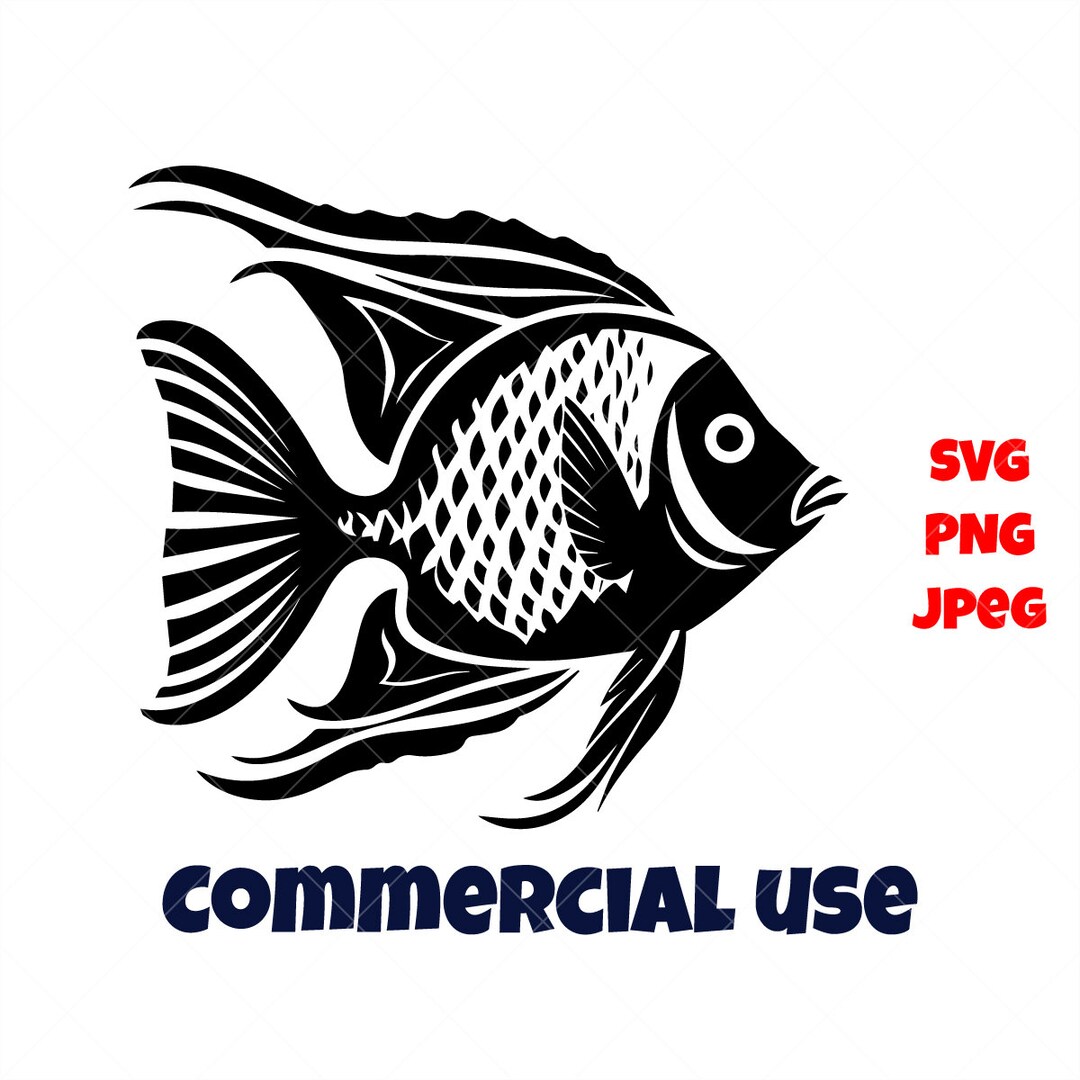 Fish Clip Art Black and White SVG, Digital Download, PNG, JPEG