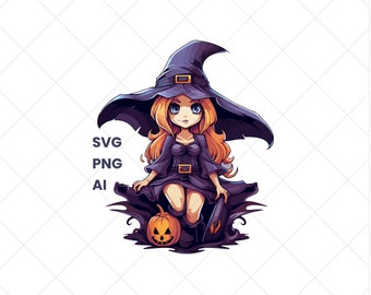 Witch Halloween Clip Art – SVG, PNG, AI (Digital Download)