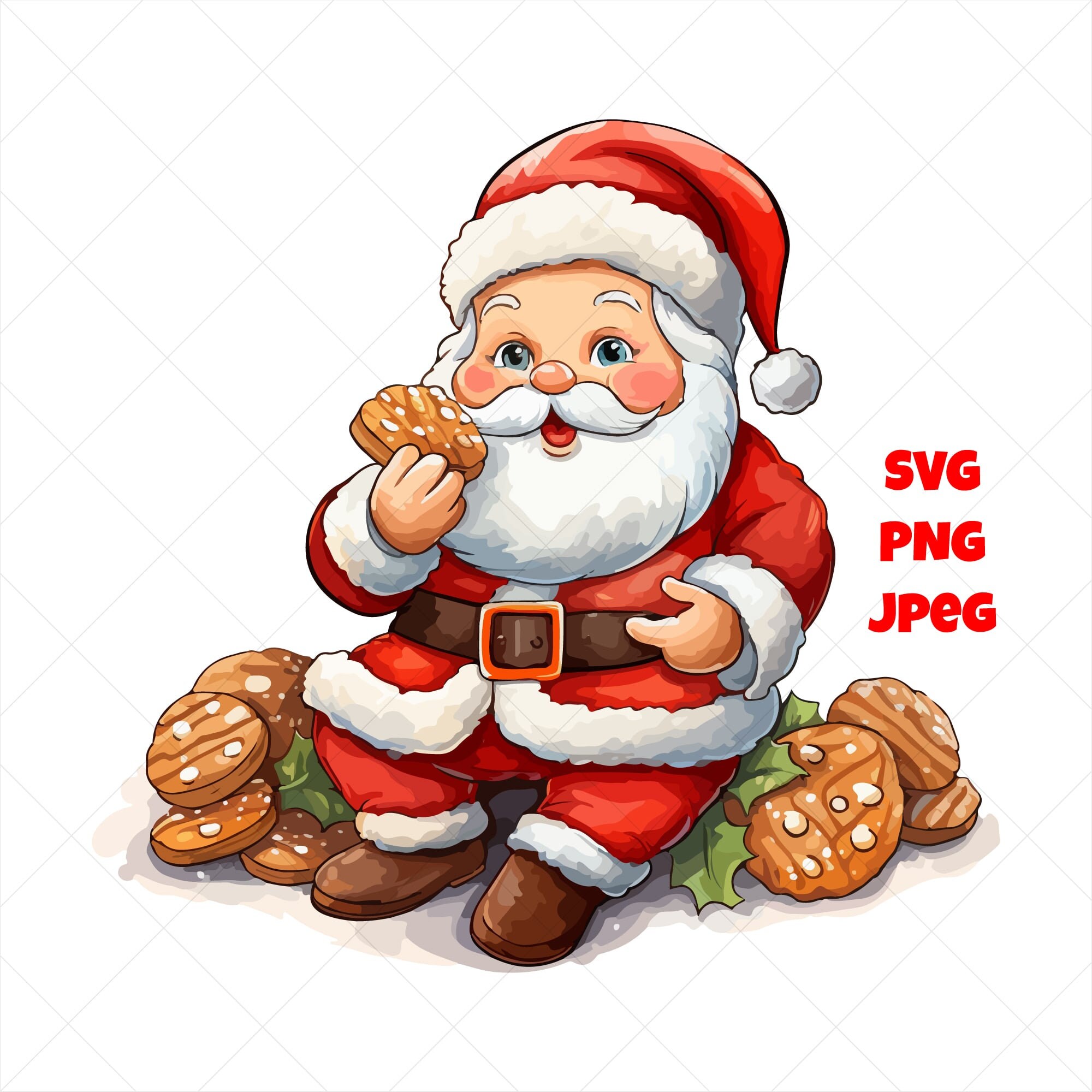 Santa Claus Eating Cookies Clip Art SVG, Holidays Svg, Digital Download ...
