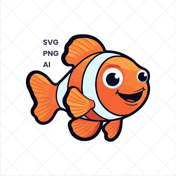 Cute clownfish Clip art SVG, Commercial use, animal Svg, Digital Download, adorable fish, Svg File Cricut, Png, Adobe AI, Silhouette,