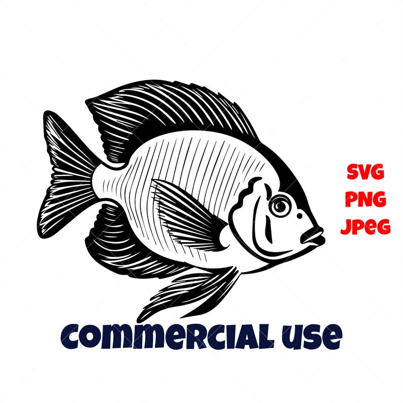 Fish Clip Art Black and White SVG, Digital Download, PNG, JPEG