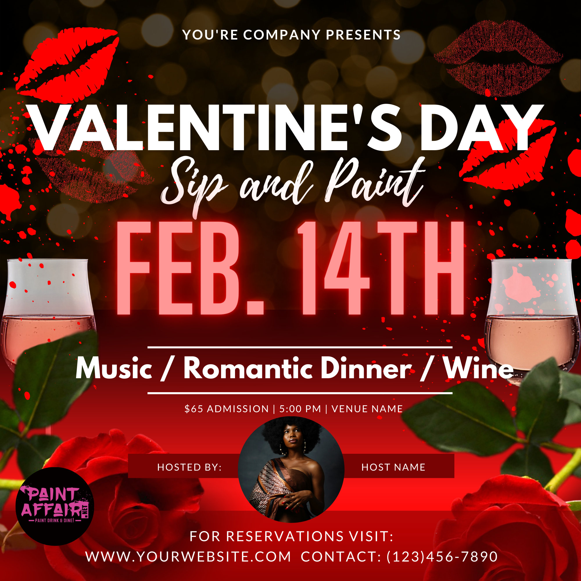 Valentine's Day Flyer, Valentine's Day, Sip and Paint Flyer. Sip and