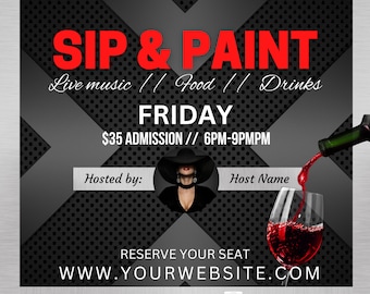 Sip and paint flyer. Sip and paint invitation, sip and paint event, painting event.