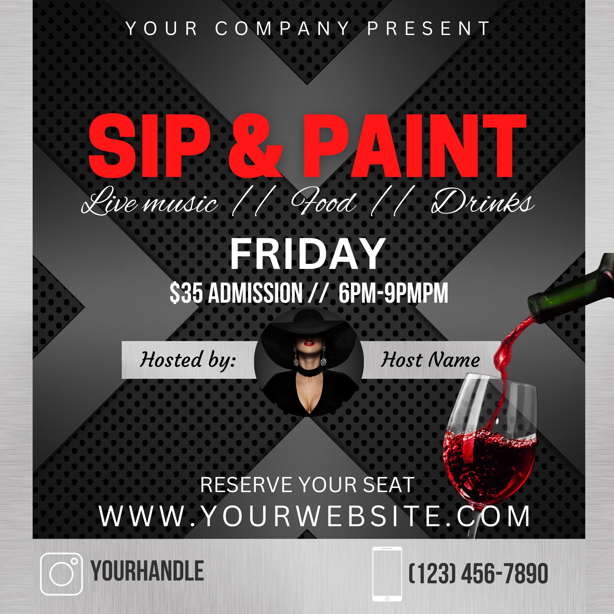 Sip and Paint Flyer. Sip and Paint Invitation, Sip and Paint Event