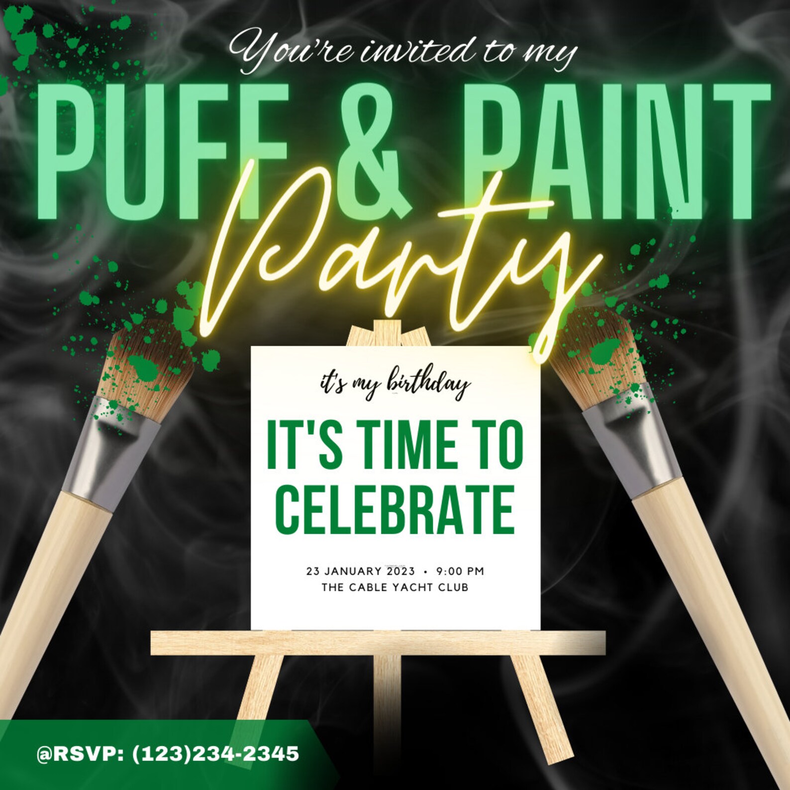 Puff and Paint Invitation, Sip and Paint Flyer, Sip and Paint