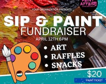 Sip and Paint fundraiser flyer, sip and paint, fundraiser, sip and paint digital flyer, digital flyer, fundraiser ideas, digital templates