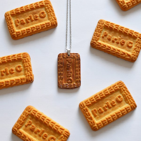 Parle-G Biscuit Necklace | Hand made Polymer Clay Jewellery | Indian Snack novelty Pendant Necklace