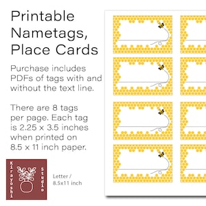 Biene Namensschild Set | Bienen Thema Name Tag, Tischkarte, Tischdekoration Karte zum Ausdrucken | Honigbiene Event, Funktion, Hochzeit