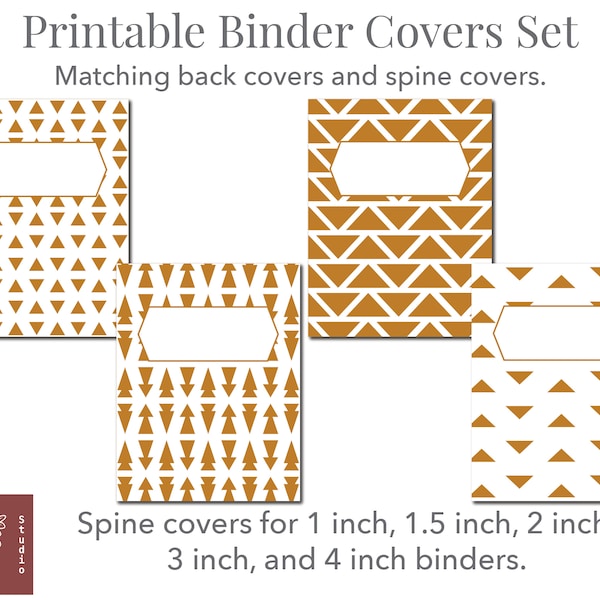 Orange Geometric Binder Cover Set | 8.5x11 Printable Binder Covers with Matching Backings and Spine Covers