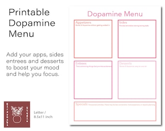 Printable Dopamine Menu Worksheet | Worksheet For Planning, Tracking, Organizing, Habit Building, and More