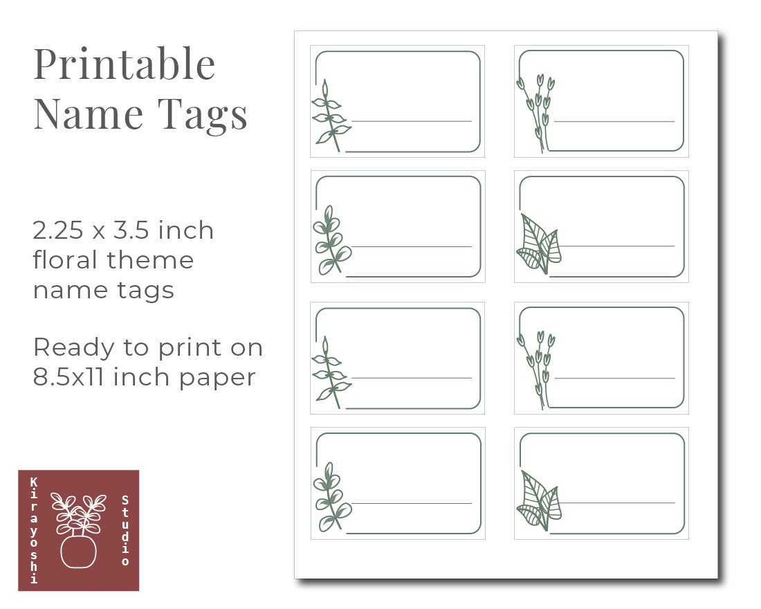 Printable Name Tag Set Floral Name Tag Printable - Etsy