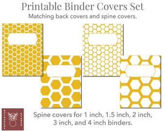 Printable Binder Cover Set with Matching Backings and Spine Covers | Honeycomb Binder Covers | 8.5 x 11 Printable Binder Covers