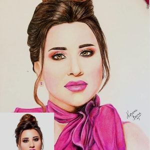 Multi-technique handmade portrait drawing, personalized gift idea, black and white or color