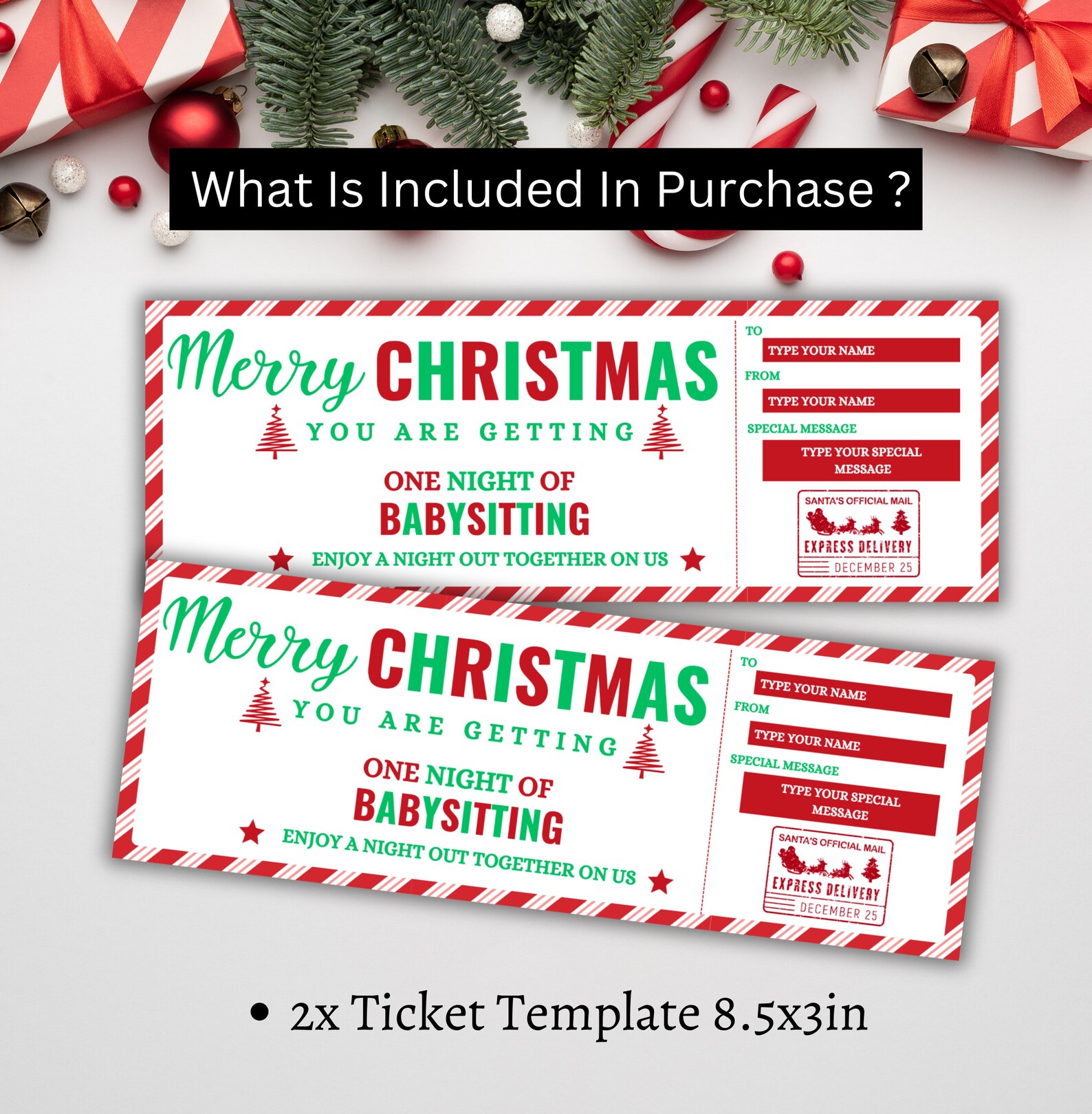 Editable Christmas Babysitting Gift Coupon,babysitting Voucher Template