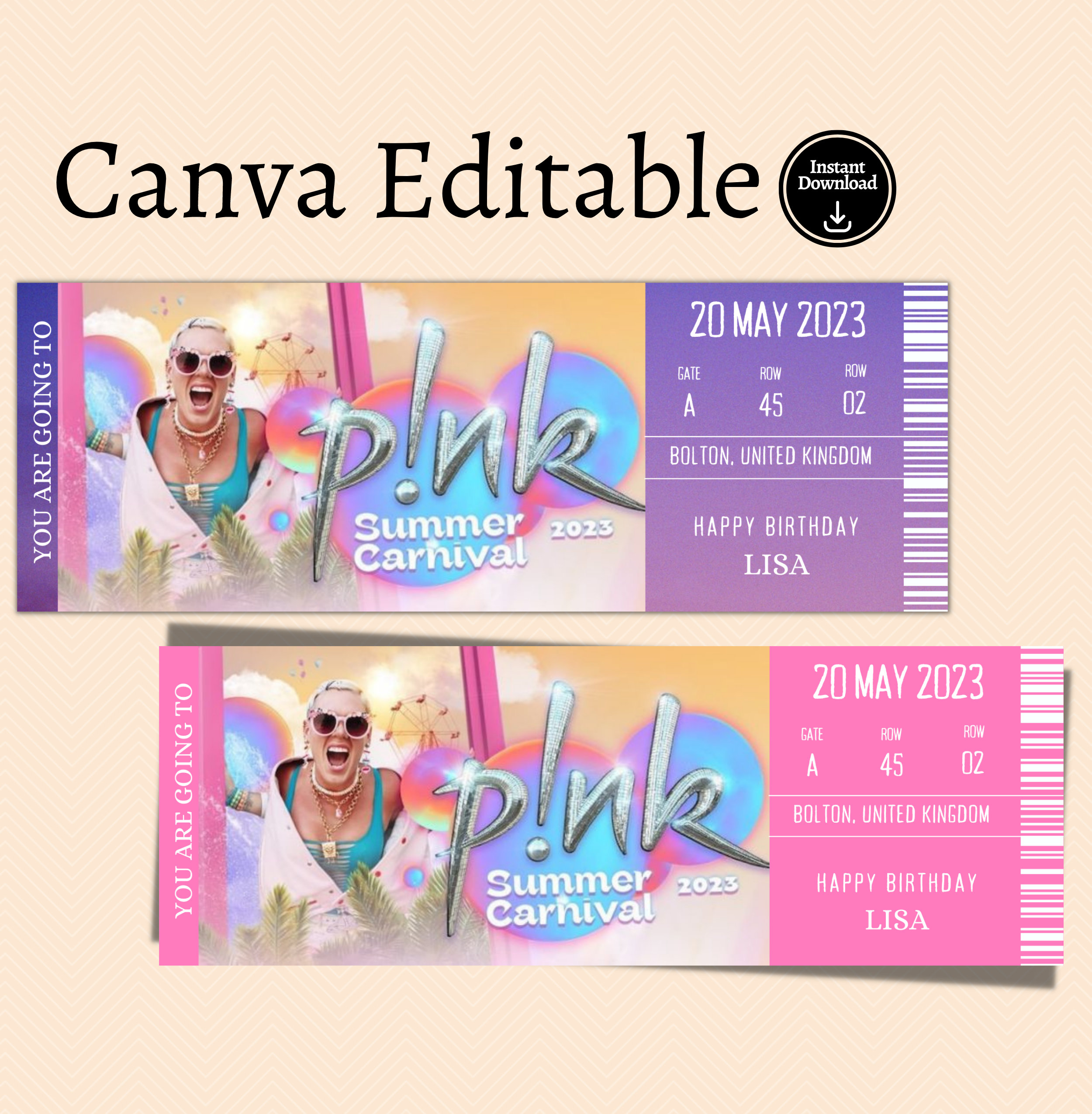 Surprise Pink Concert Tickets. Summer Carnival Tour 2023 Etsy