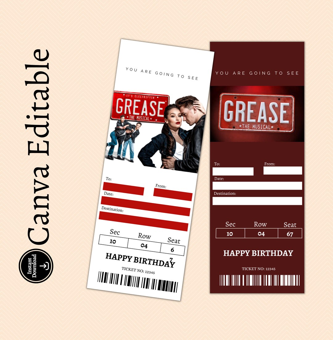 Printable GREASE Broadway Surprise Ticket Gift, Musical Theatre Faux