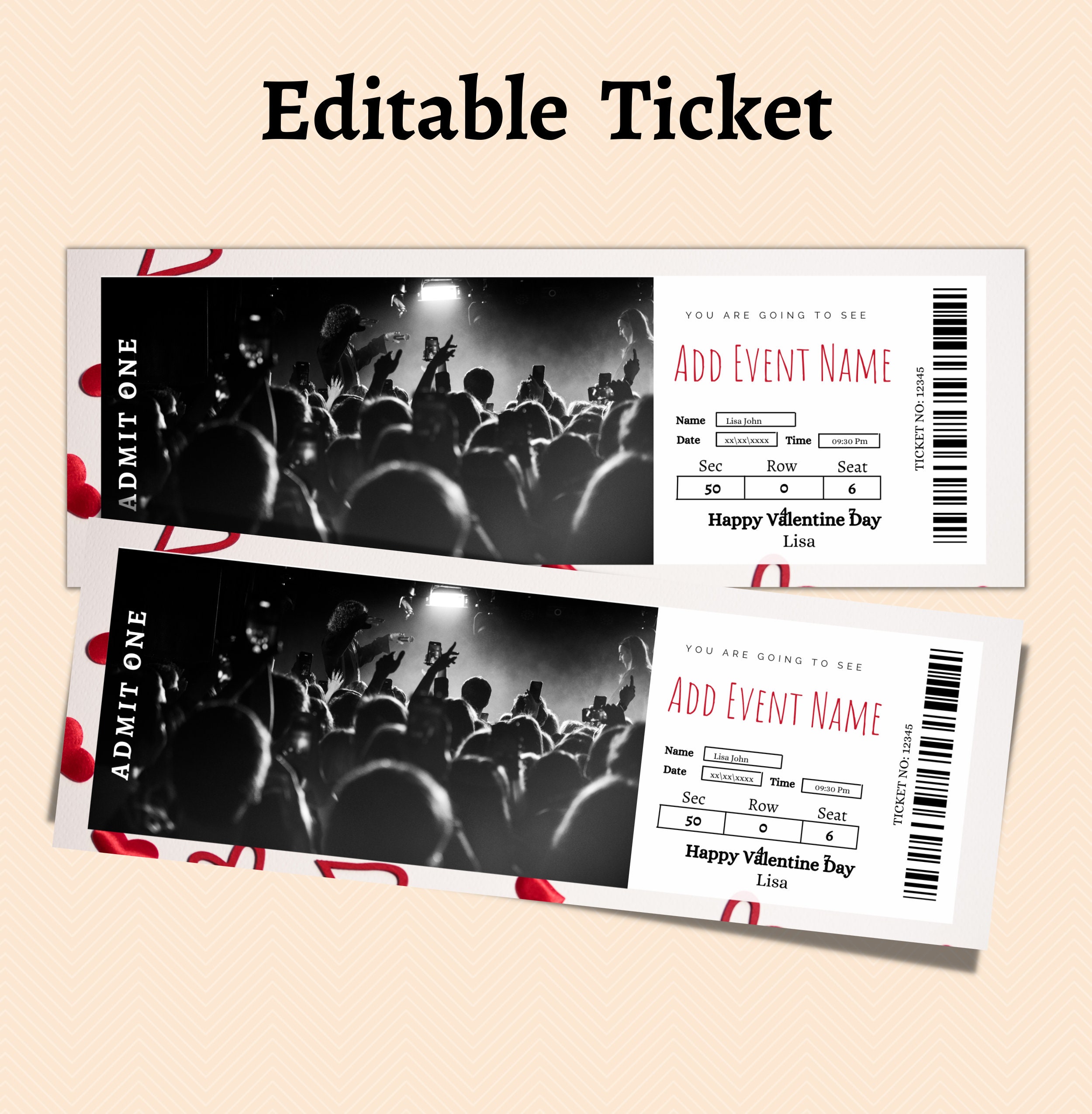 Editable Valentines Day Gift Ticket for Her, Ticket Template, Surprise Editable Valentines Day Gift Ticket for Her, Ticket Template, Surprise