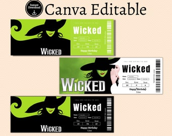 Editable Wicked Musical Surprise Reveal Tickets, Wicked Musical Gift Ticket Template, Custom Printable Wicked show ticket