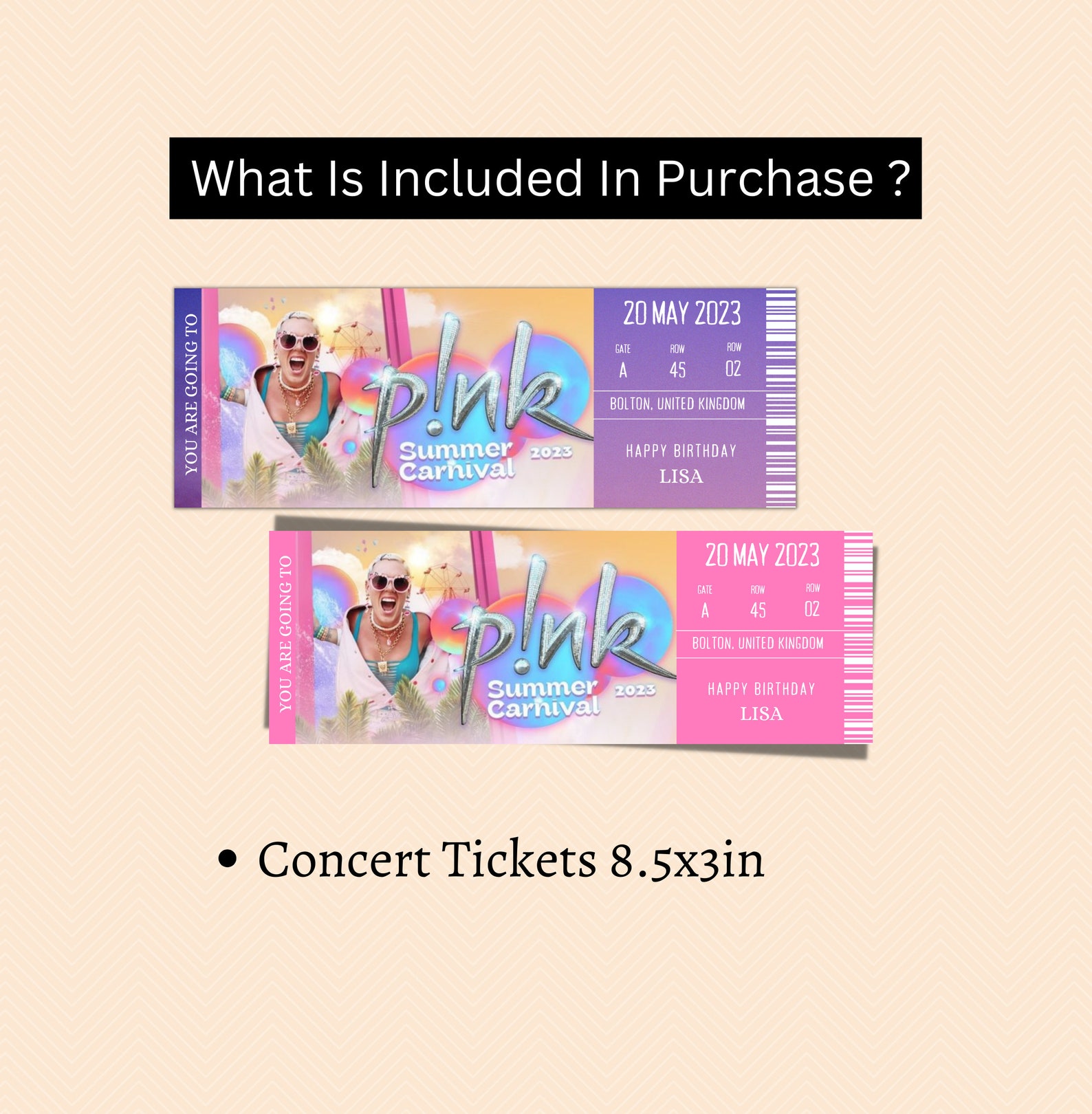 Surprise Pink Concert Tickets. Summer Carnival Tour 2023 Etsy