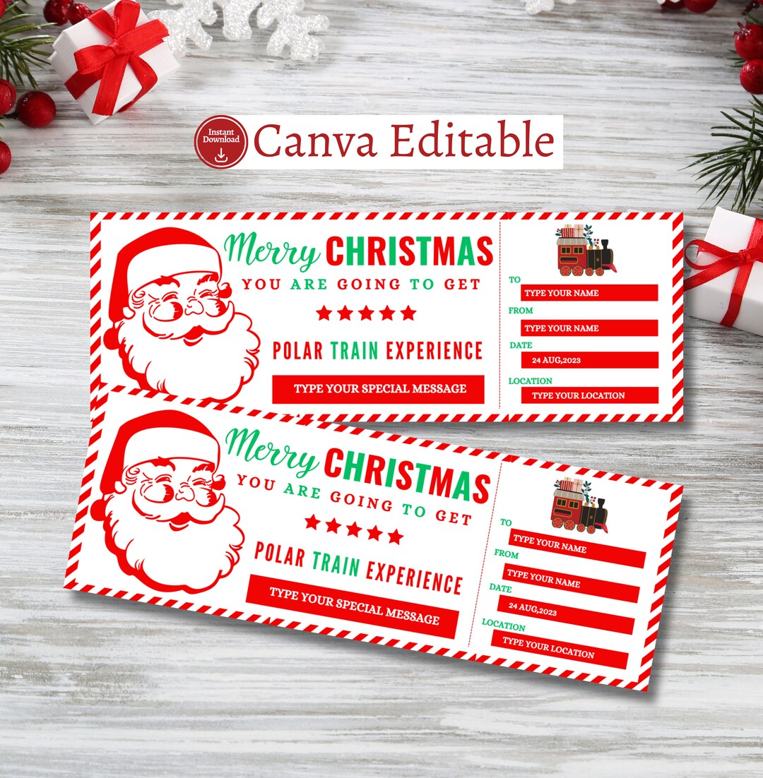 Editable Christmas Polar Express Train Ticket ,christmas Ticket