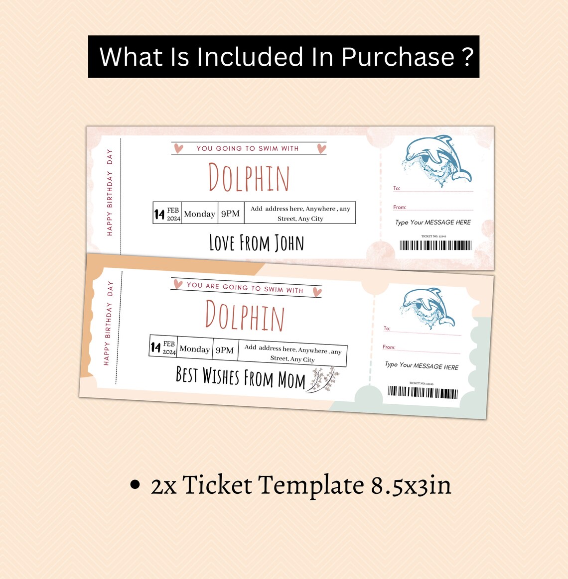 Editable Swim With DOLPHINS Surprise Trip Gift Ticket Dolphin - Etsy