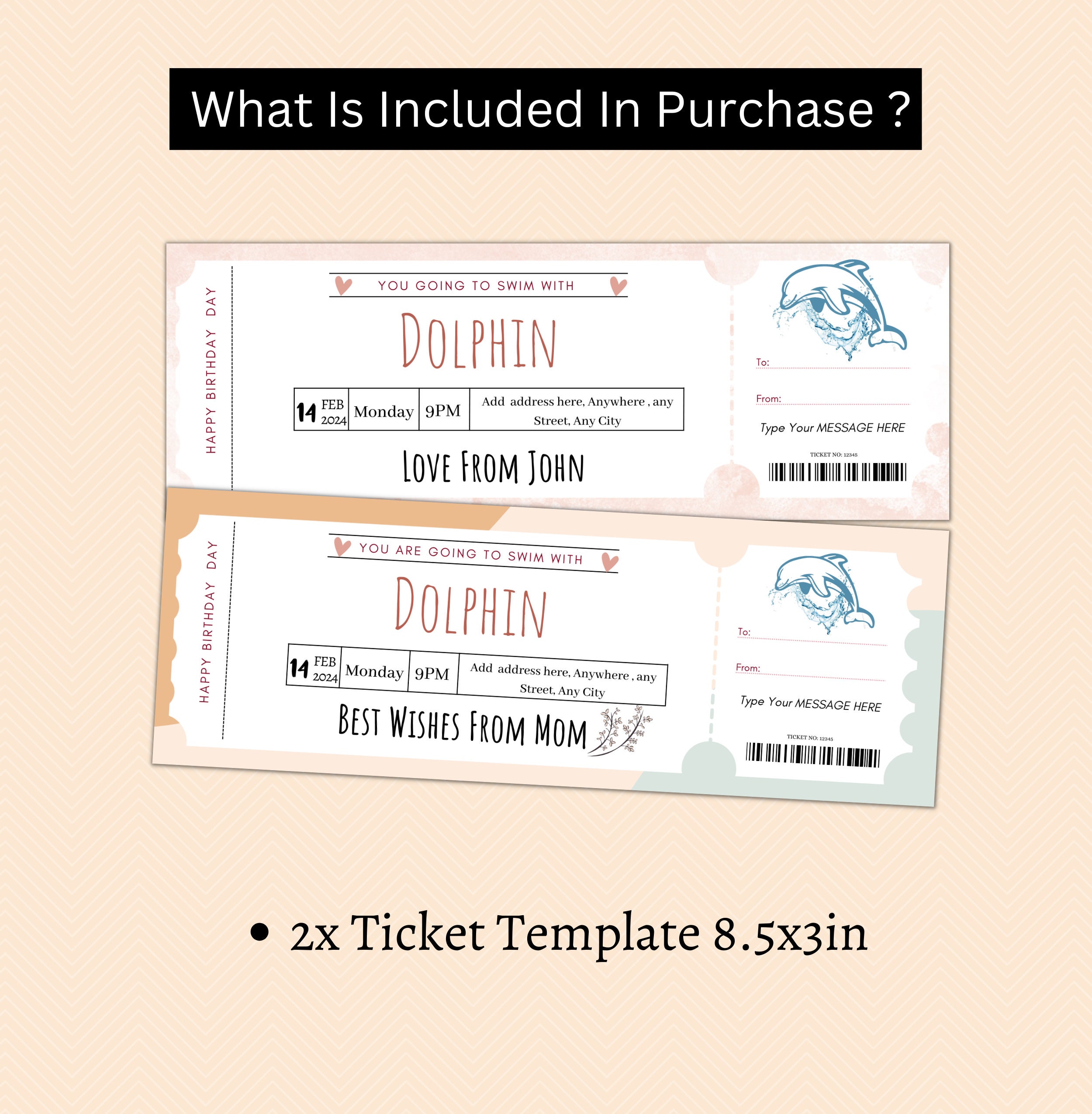 Editable Swim With DOLPHINS Surprise Trip Gift Ticket Dolphin - Etsy