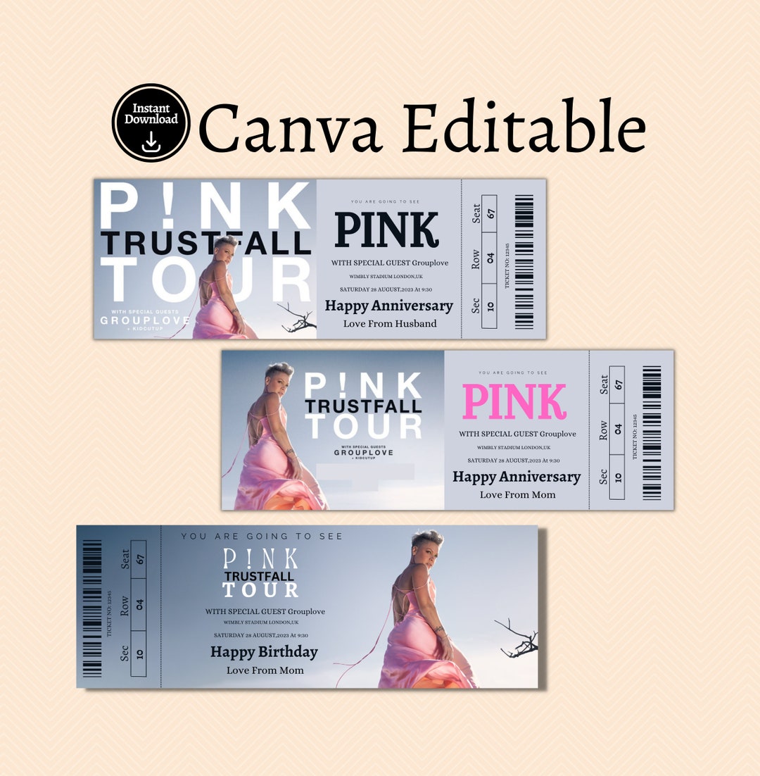 Surprise Pink Trustfall Tour Tickets. Trustfall Tour 2023 Ticket Stub