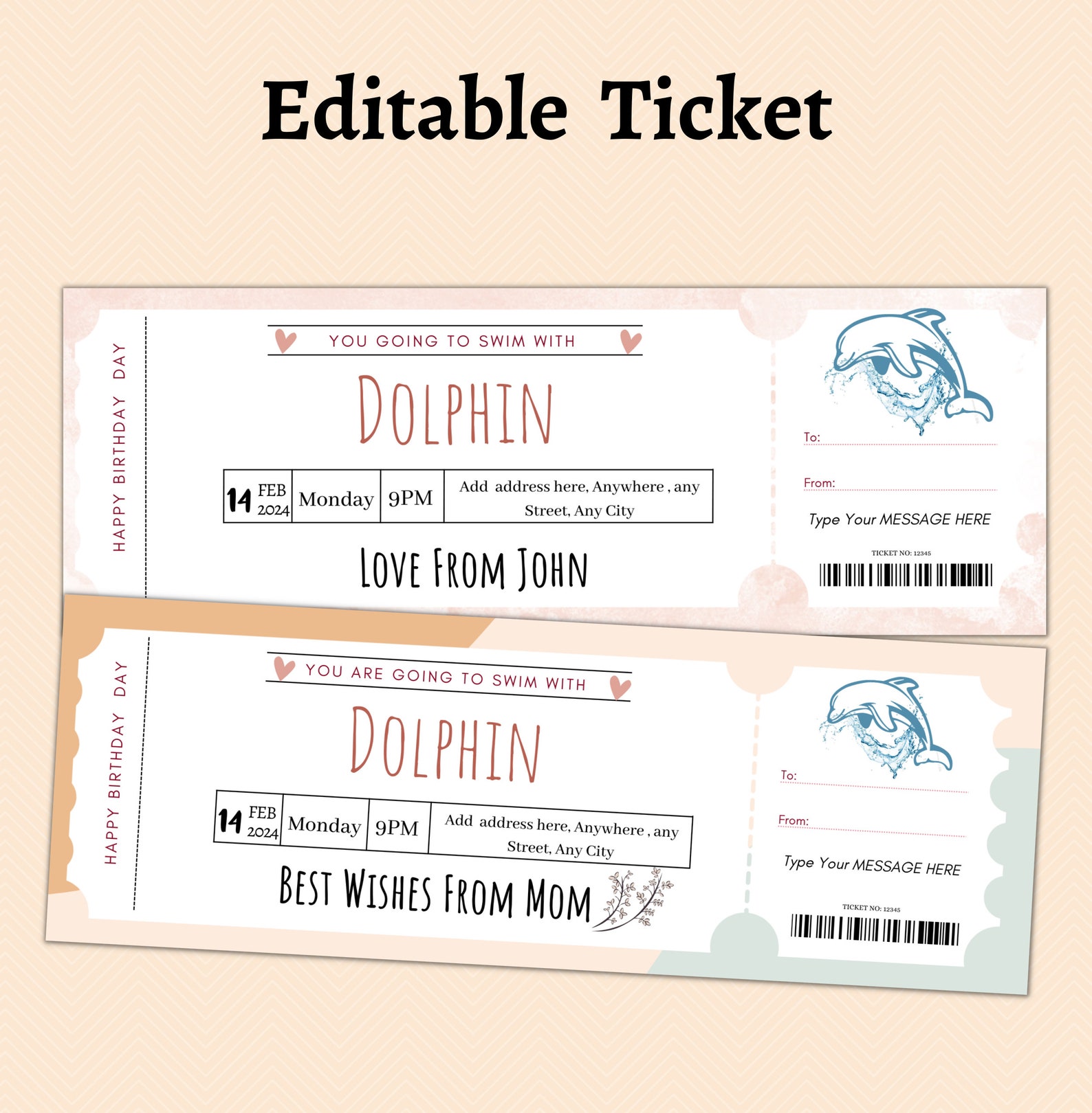 Editable Swim With DOLPHINS Surprise Trip Gift Ticket Dolphin - Etsy