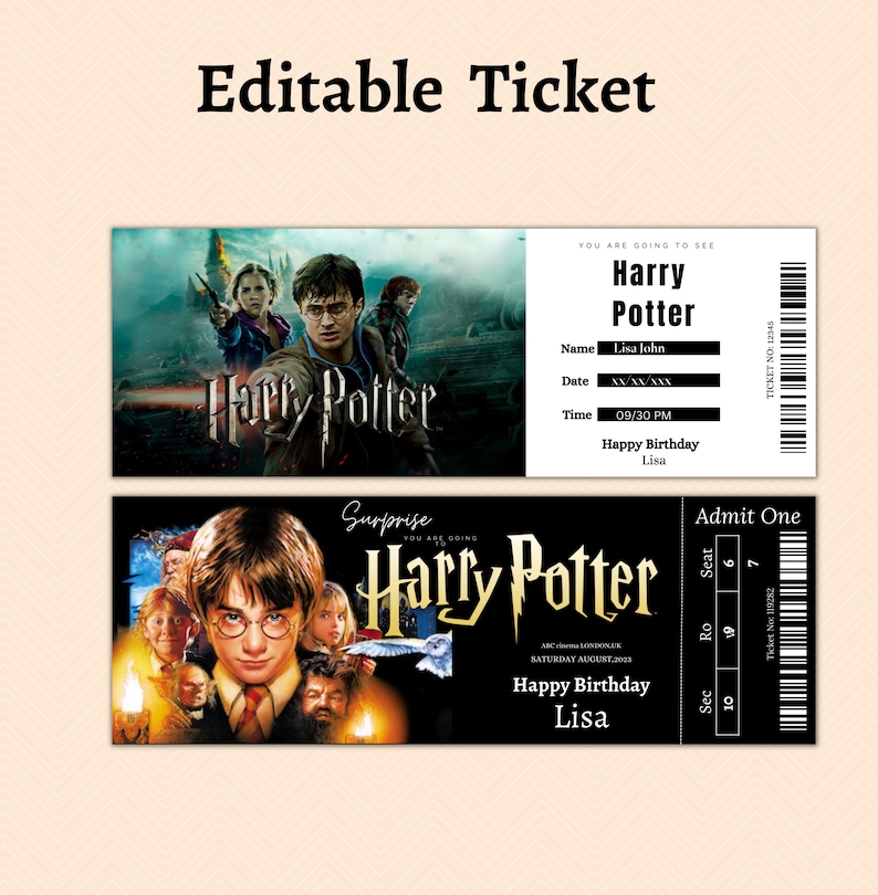 Editable Universal Studios Surprise Ticket Template Printable - Etsy