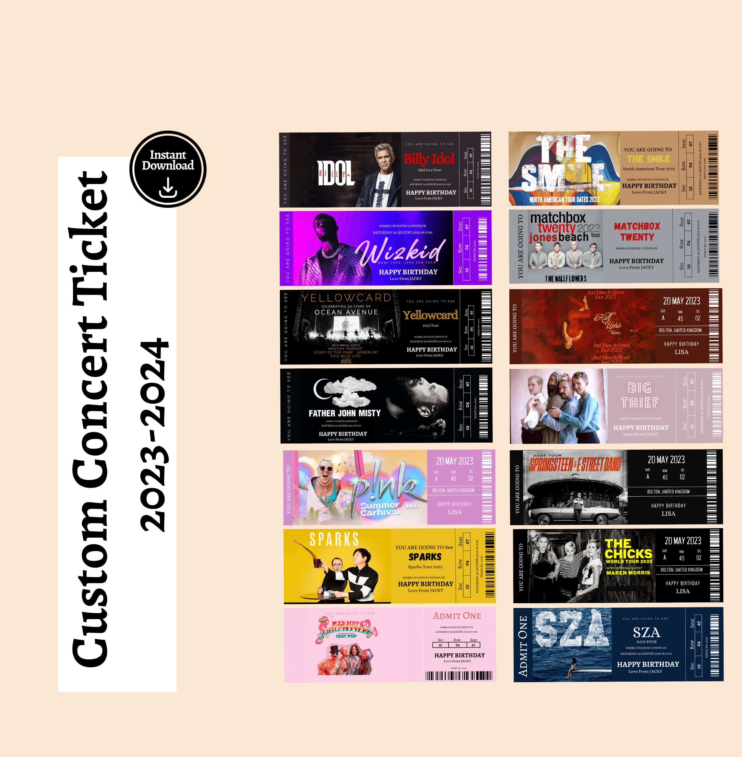 Custom Concert Ticket 20232024 Gift Ticket Template Fake Etsy