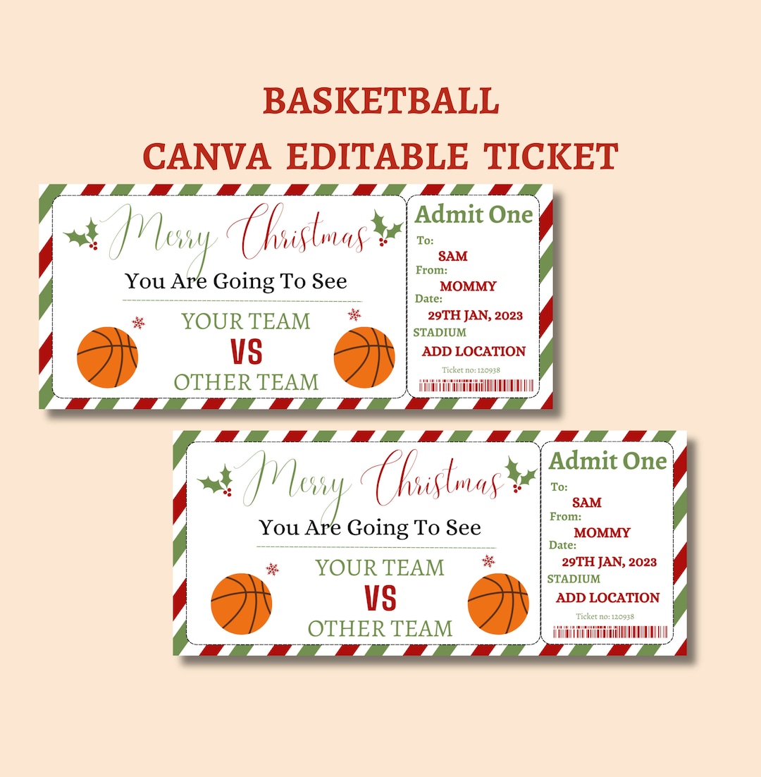 Christmas Basketball Game Ticket Surprise Basketball Ticket Etsy