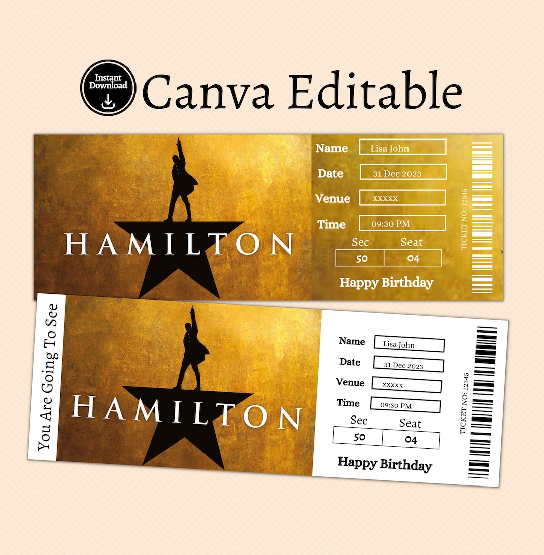 Hamilton Musical Printable Broadway Surprise Ticket, Fake Hamilton