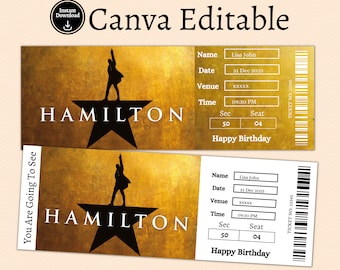 Hamilton Musical Printable Broadway Surprise Ticket, Fake Hamilton Tickets, Editable Theatre Tickets, Hamilton Broadway