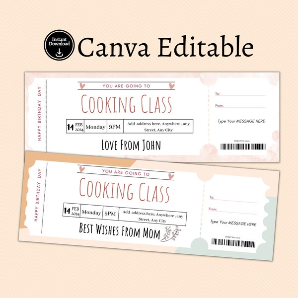 Digital Cooking Class Surprise Ticket, Printable Cooking class Gift Voucher, Cooking Class voucher, Surprise Gift Reveal, Surprise Birthday