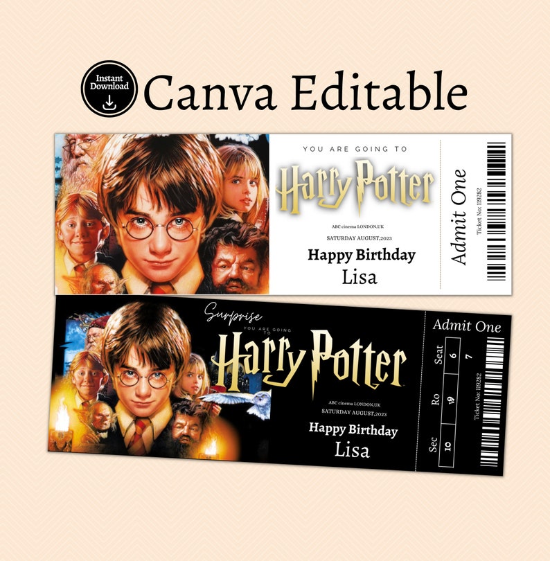 Editable Universal Studios Surprise Ticket Template Printable - Etsy