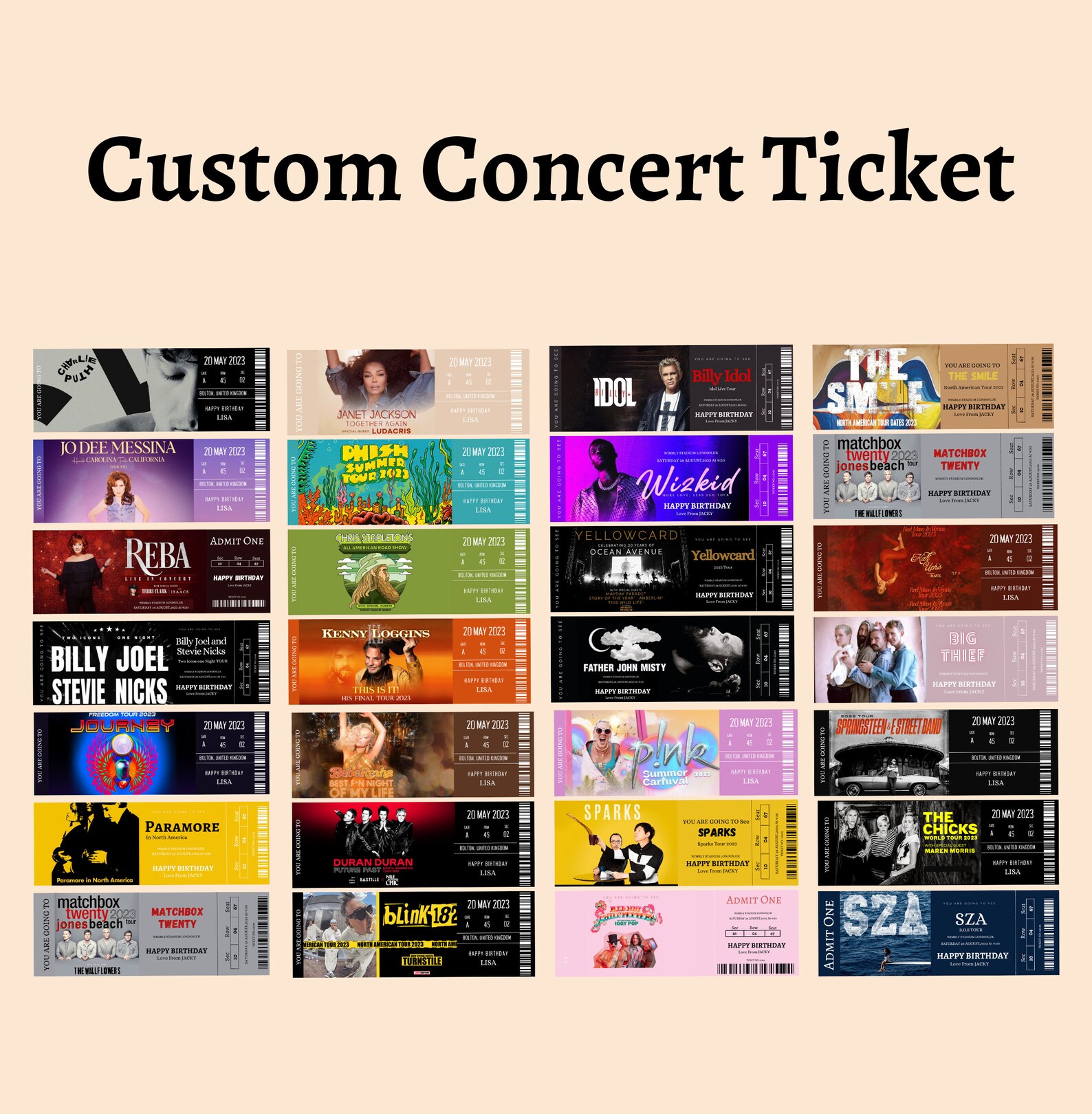 Custom Concert Ticket 20232024 Gift Ticket Template Fake Etsy