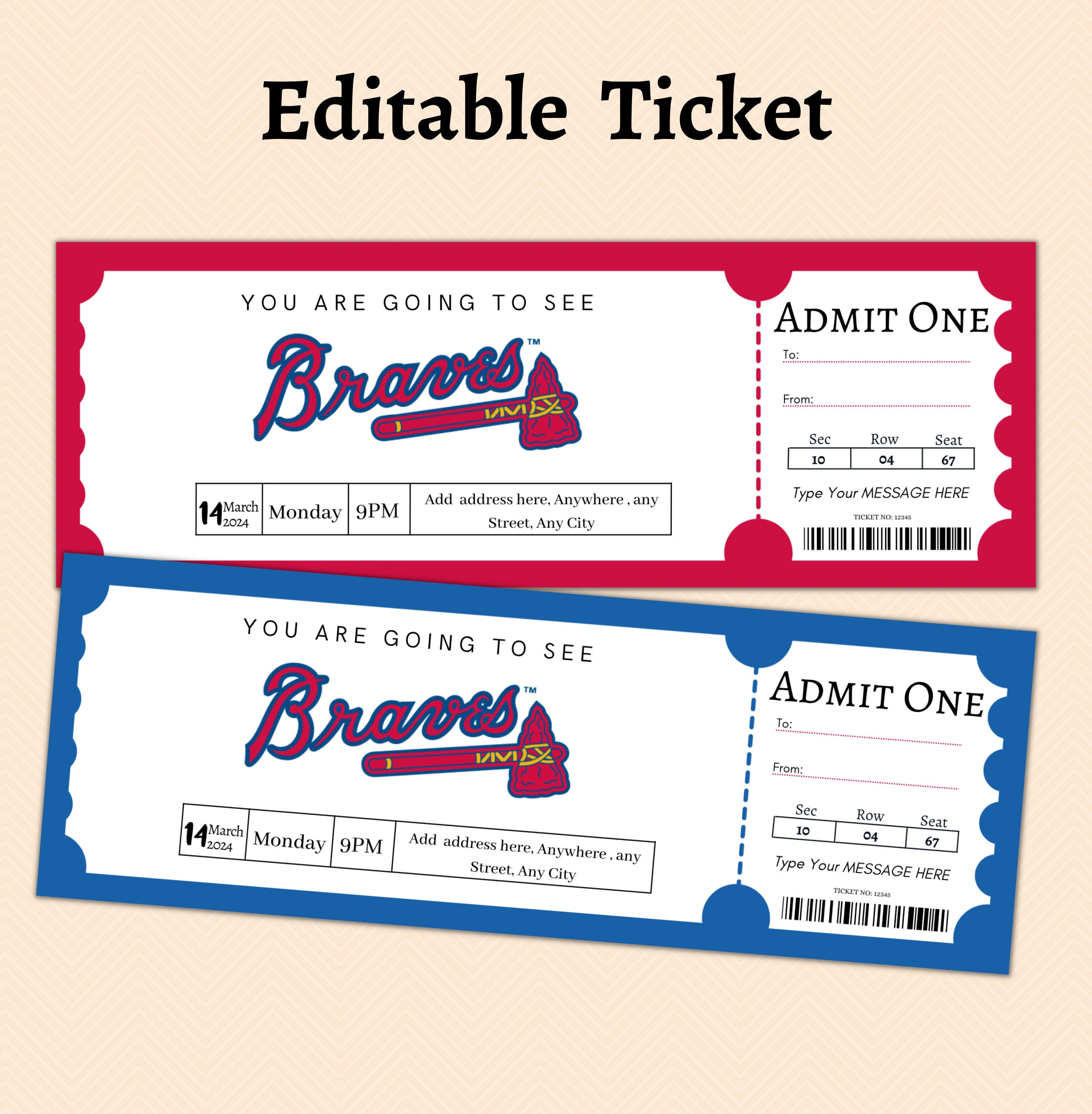 Atlanta Braves Ticket Gift Template Baseball Ticket Ticket -  Denmark