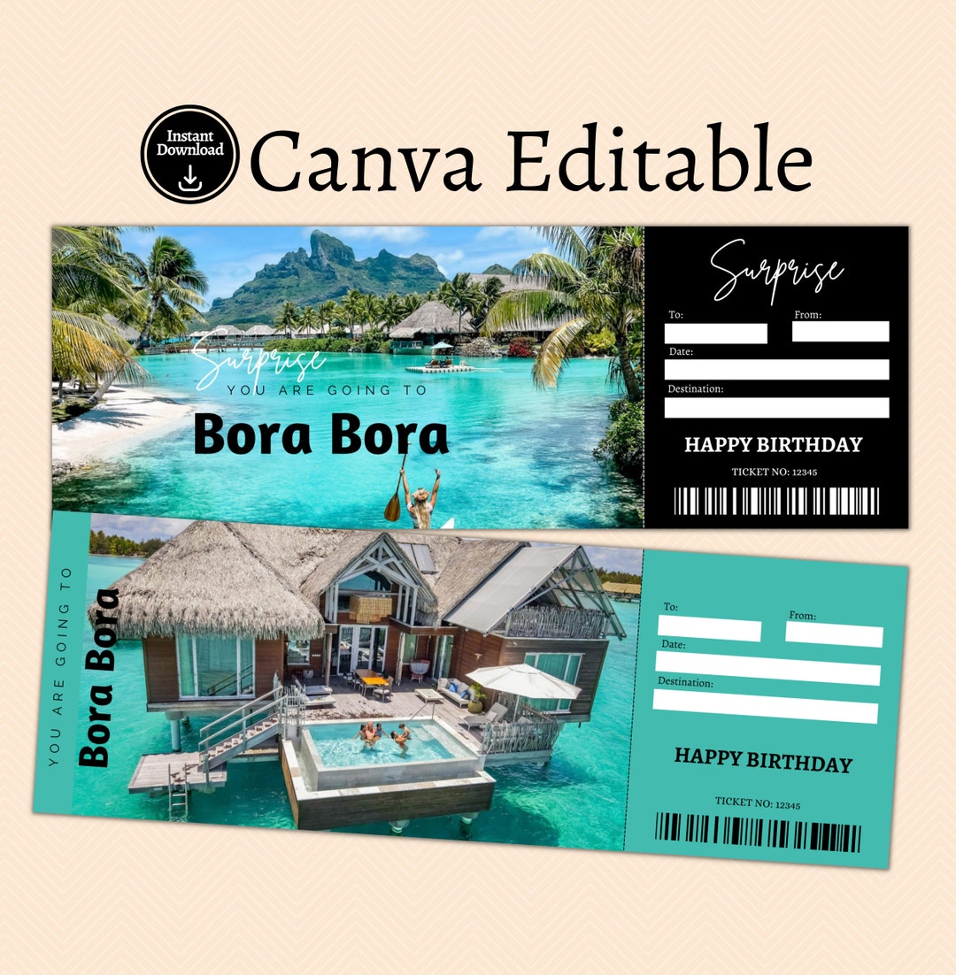 Printable Bora Bora Boarding Pass Surprise Trip Airline - Etsy