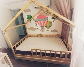 Montessori House bed Kids Bed Montessori Toddler Bed with Rails Toddler Bed Frame Floor Bed Frame Montessori Floor Bed