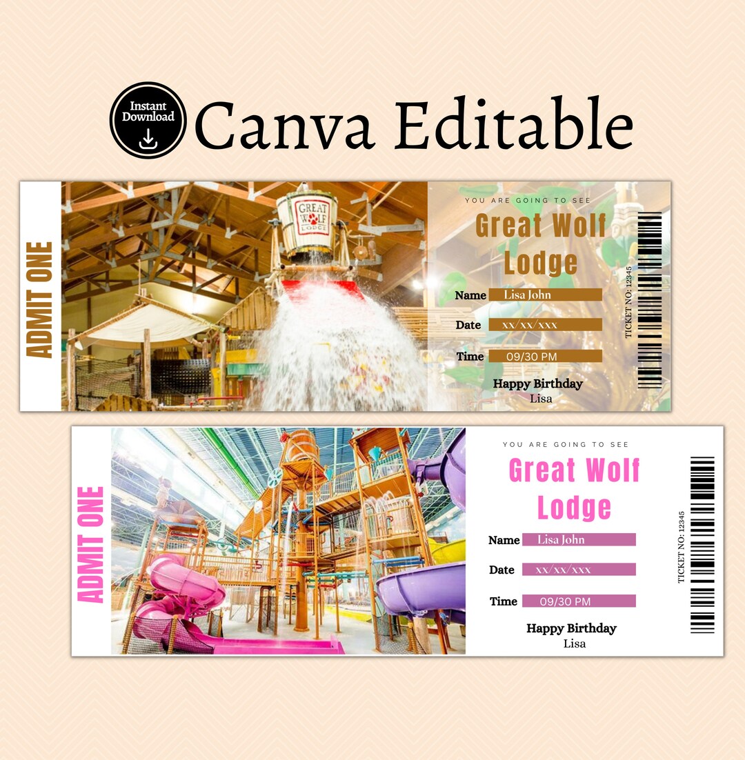 Editable Surprise Great Wolf Lodge Ticket Canva Editable - Etsy