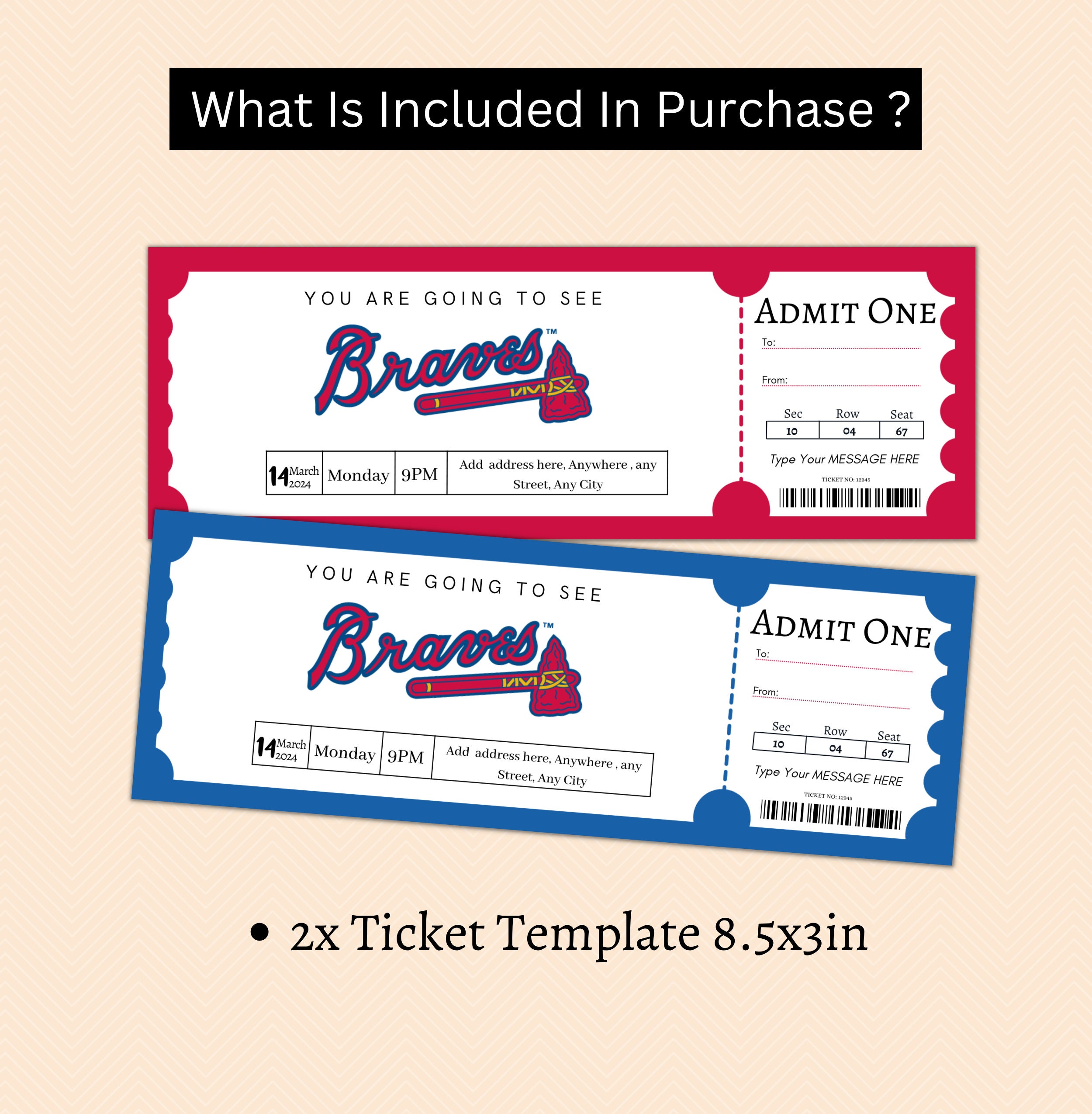 Atlanta Braves Ticket Gift Template Baseball Ticket Ticket -  Ireland