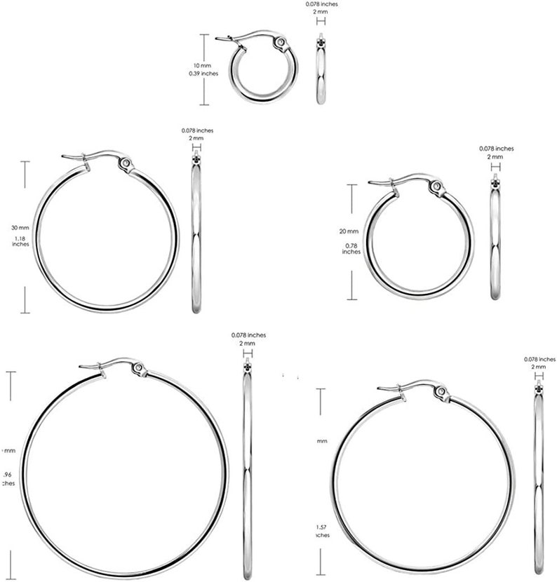 316L Surgical Steel Round Stainless Steel Hoop Earrings 2mm Rose Gold Color L Minimalist Unisex