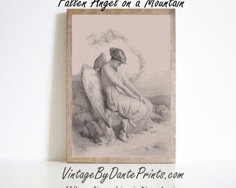 Fallen Angel on a Mountain Vintage Illustration DIGITAL DOWNLOAD #554